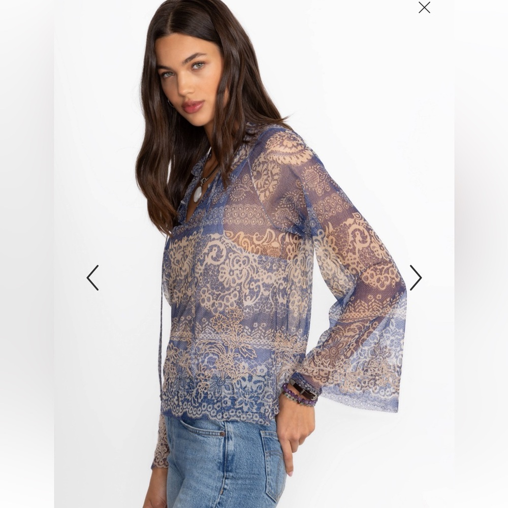 NWT Johnny Was Mazzy Peasant Sheer Boho Blouse in Francis Size M - Picture 2 of 16